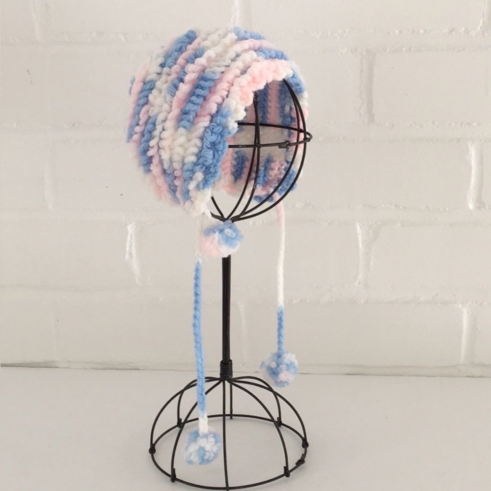 Classic Old-Style Looped Crochet Infant Hat With Chin Tie